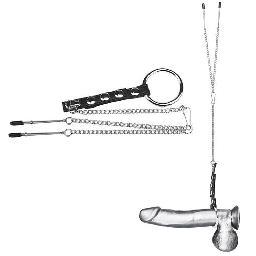 טבעת זקפה עם מצבטים לפטמות   Cockring With Nipple Tweezers