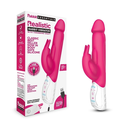 ויברטור פנינים יוקרתי נטען עם 3 מנועי רטט Rabbit Essentials - Rechargeable Realistic Rabbit