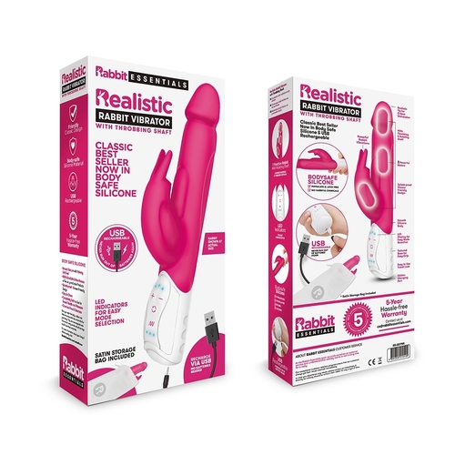 ויברטור פנינים יוקרתי נטען עם 3 מנועי רטט Rabbit Essentials - Rechargeable Realistic Rabbit