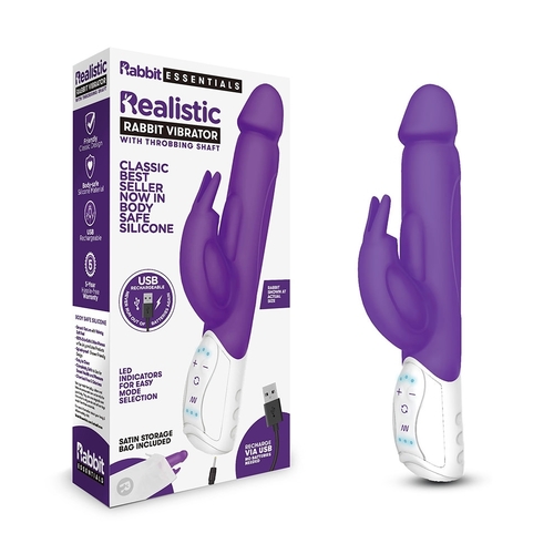 ויברטור פנינים יוקרתי נטען עם 3 מנועי רטט Rabbit Essentials - Rechargeable Realistic Rabbit