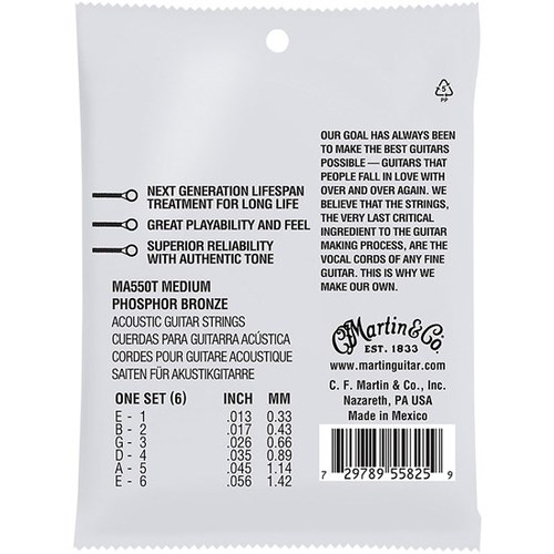סט מיתרים 0.13 לאקוסטית Martin MA550T Lifespan Treated Phosphor Bronze