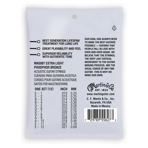 סט 12 מיתרים 0.10 לאקוסטית MARTIN MA500T AUTHENTIC SP