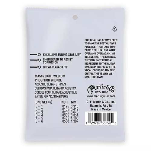 סט מיתרים 0.125 לאקוסטית MARTIN SP  Phosphor Bronze AUTHENTIC  MA545