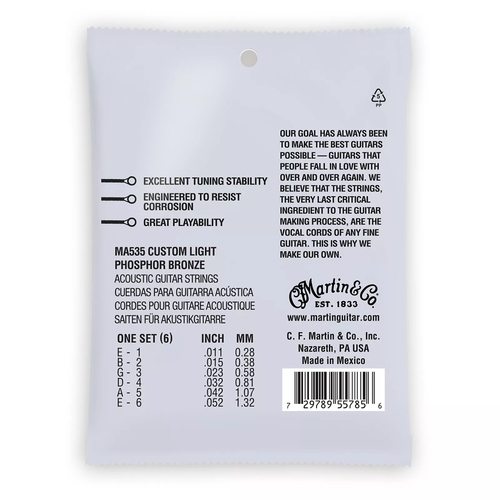 סט מיתרים 0.11 לאקוסטית MARTIN SP  Phosphor Bronze AUTHENTIC  MA535
