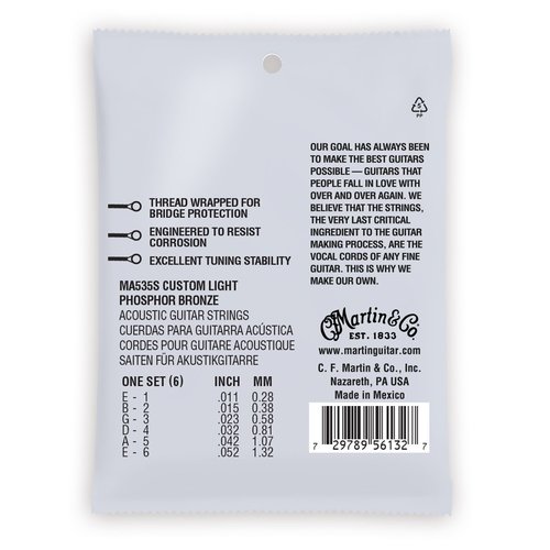 סט מיתרים 011 לאקוסטית Martin MA535S Marquis Phosphor Bronze Authentic Silked