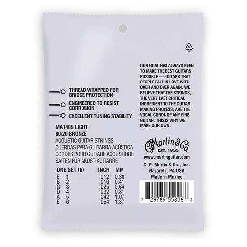 סט מיתרים 012 לאקוסטית Martin MA140S Marquis 80/20 Bronze Authentic Silked