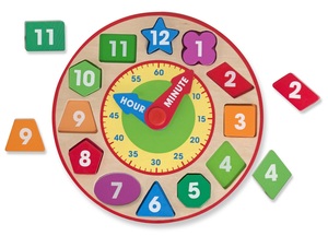 שעון מיון צורות וצבעים 13 חלקים מעץ