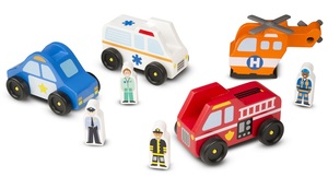 סט רכבי הצלה מעץ עם דמויות