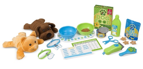 ערכה לטיפול וטיפוח חיות מחמד 2 בובות + 22 אביזרים