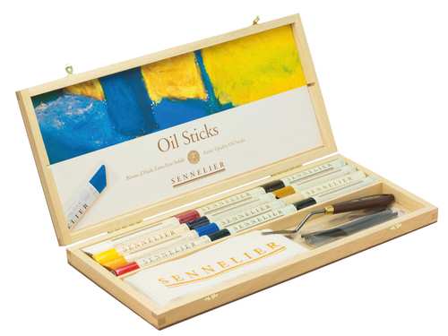 סט 12 צבעי שמן-סטיק Oil Sticks Sennelier בקופסת עץ