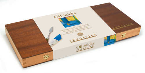 סט 12 צבעי שמן-סטיק Oil Sticks Sennelier בקופסת עץ
