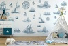 טפט מעוצב לחדר ילדים עם דבק במידה 65/300 ס"מ - אניות כחולות