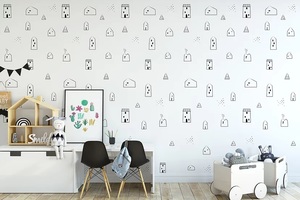 טפט מעוצב לחדר ילדים עם דבק במידה 65/300 ס"מ - בתים שחור/לבן