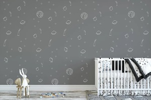 טפט מעוצב לחדר ילדים עם דבק במידה 65/300 ס"מ - חלל רקע אפור כהה