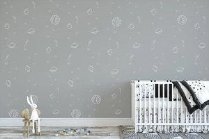 טפט מעוצב לחדר ילדים עם דבק במידה 65/300 ס"מ - חלל רקע אפור בהיר