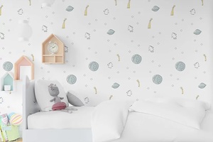 טפט מעוצב לחדר ילדים עם דבק במידה 65/300 ס"מ - חלל רקע לבן