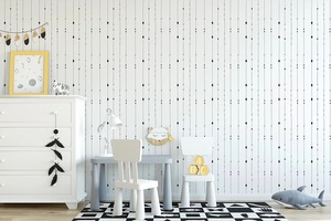 טפט מעוצב לחדר ילדים עם דבק במידה 65/300 ס"מ - חיצים ומעוינים שחורים