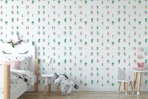 טפט מעוצב לחדר ילדים עם דבק במידה 65/300 ס"מ - קקטוסים צבעוניים