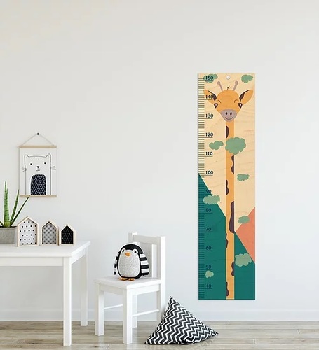 מד גובה מעוצב לחדר ילדים מעץ - ג'ירף טורקיז