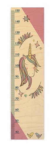 מד גובה מעוצב לחדר ילדים מעץ - חד קרן ורוד