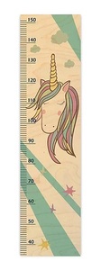 מד גובה מעוצב לחדר ילדים מעץ - חד קרן תכלת