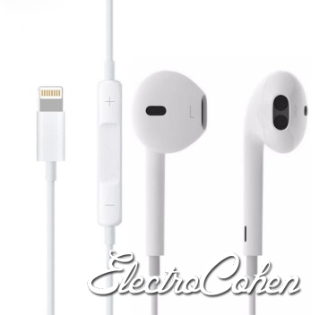 אוזניות עם מיקרופון לאייפון חיבור לייטנינג Lightning צבע לבן