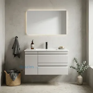 ארון תלוי MDF שניר גימור מט בהיר 2 מגירות ודלת אחסון