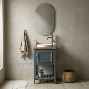 ארון עומד עץ אלון כחול כהה דולב דלת אחת וכיור מונח