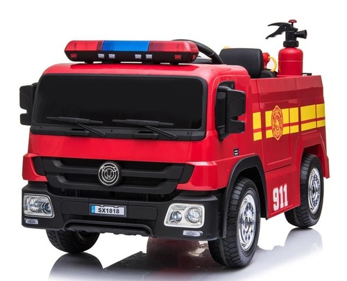 כבאית ממונעת 12V עם שלט, אפקטים, אורות ומטף משפריץ מים