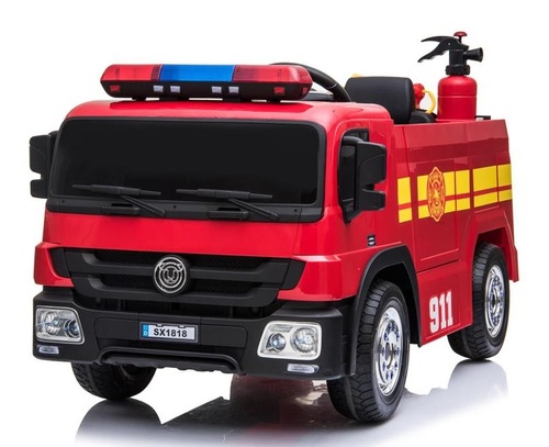 כבאית ממונעת 12V עם שלט, אפקטים, אורות ומטף משפריץ מים