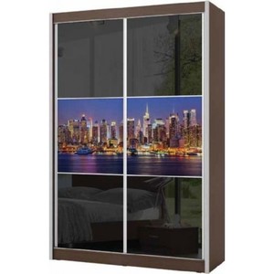 ארון הזזה 2 דלתות 160X240 משולב מראה שחורה ותמונה דגם ניו יורק