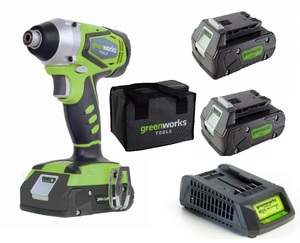מברגת אימפקט נטענת Greenworks 24V 280Nm עם סוללות ומטען 