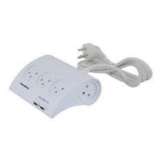 רב שקע 5 מעוצב כולל 2 מטענים USB, כולל מפסק מואר