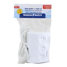 רב שקע 5 מעוצב כולל 2 מטענים USB, כולל מפסק מואר