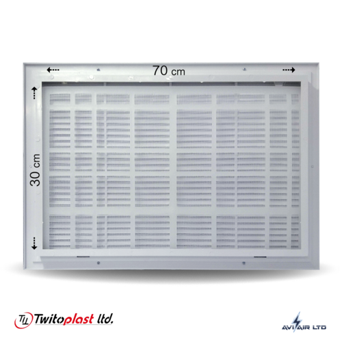 גריל אויר חוזר פלסטיק 70x30 + פילטר - מידות פנים