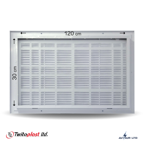 גריל אויר חוזר פלסטיק 120x30 + פילטר - מידות פנים