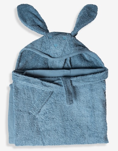 מגבת חיבוקי - מגבת רחצה לתינוק עם קפוצ'ון ואוזניים 100% כותנה - כחול ג'ינס