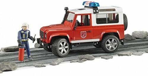 רכב כיבוי אש דיפנדר לאנדרובר Land Rover Defender עם בובת כבאי ואפקטים קוליים - אדום