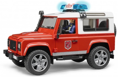 רכב כיבוי אש דיפנדר לאנדרובר Land Rover Defender עם בובת כבאי ואפקטים קוליים - אדום