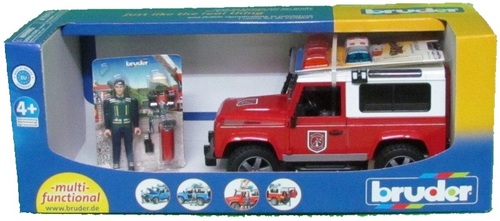 רכב כיבוי אש דיפנדר לאנדרובר Land Rover Defender עם בובת כבאי ואפקטים קוליים - אדום