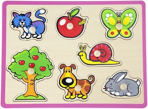 פאזל כפתורי עץ - חיות צומח וחי