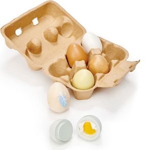 קרטון ביצים + שש ביצים מעץ מלא