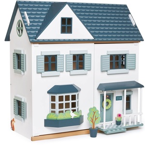בית בובות גדול מעץ 3 קומות ו 6 חדרים עם קירות נפתחים - כחול