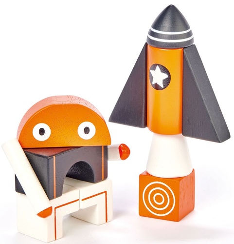 בלוקים מגנטים מעץ - חללית 12 חלקים