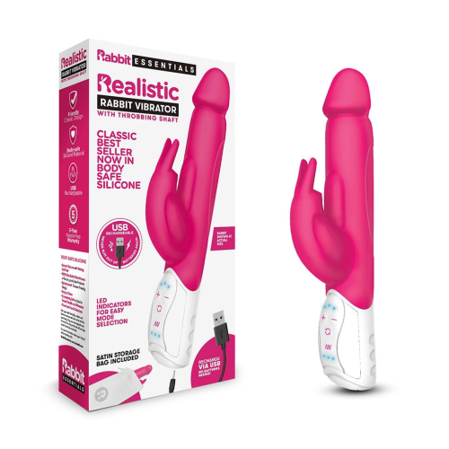 ויברטור פנינים יוקרתי נטען עם 3 מנועי רטט Rabbit Essentials - Rechargeable Realistic Rabbit