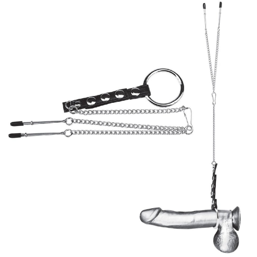 טבעת זקפה עם מצבטים לפטמות   Cockring With Nipple Tweezers