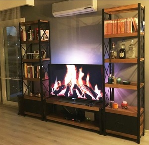 ספריה פלוס מזנון טלוזיה בעיצוב ייחודי, מדפים מעץ בשילוב מסגרת ברזל דגם ורגיניה