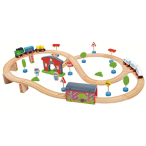 סט רכבות קלאסי מעץ 50 חלקים