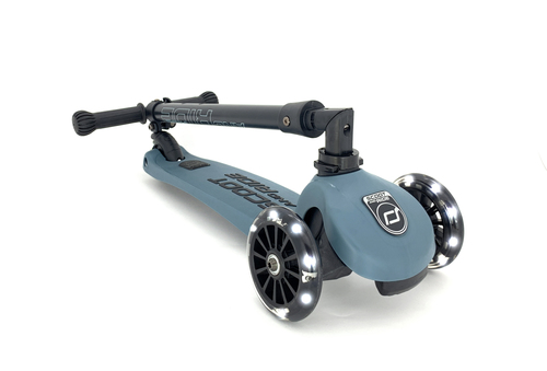קורקינט לילדים ידית מתקפלת Highwaykick 3 LED, אורות ב 3 גלגלים ומונע התהפכות STEEL כחול