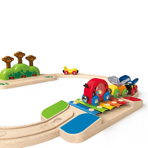 סט רכבת מעץ קופים וצלילים